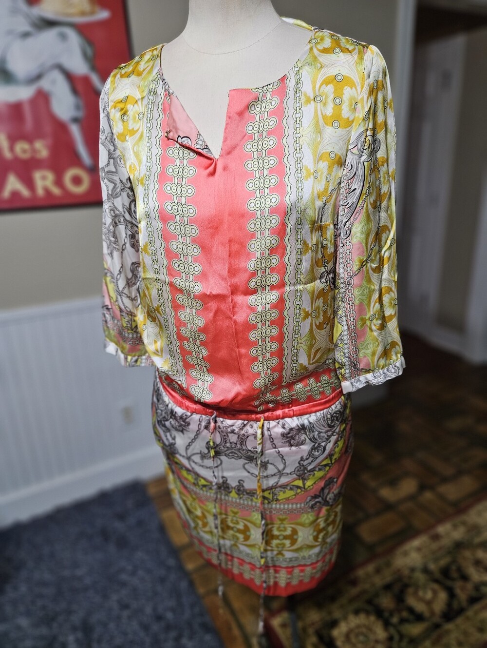 Jennifer Lopez Colorful Satin Dress XS